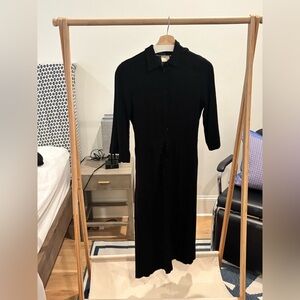 Black Button-Front Midi Shirt Dress